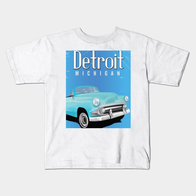 Detroit Michigan travel poster Kids T-Shirt by nickemporium1